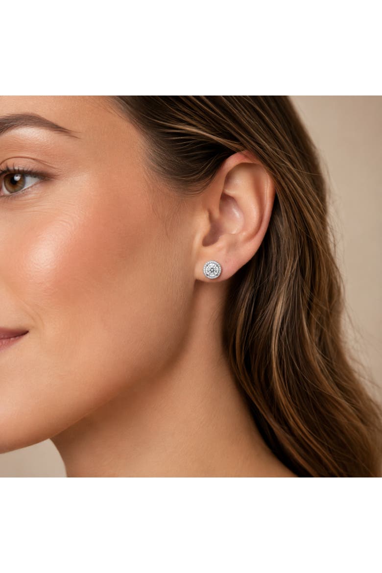 Sterling Silver Halo Stud Earrings, Alternate, color, Silver