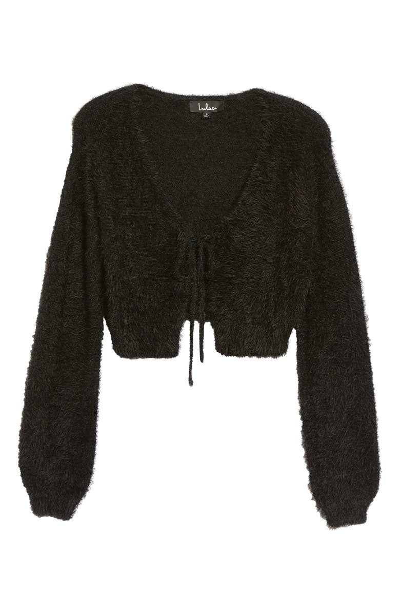 Lulus Fuzzy Tie Front Crop Cardigan, Alternate, color, 