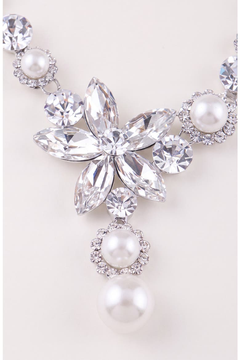 Flower Pearl Drop Necklace and Earrings Set, Alternate, color, Silver