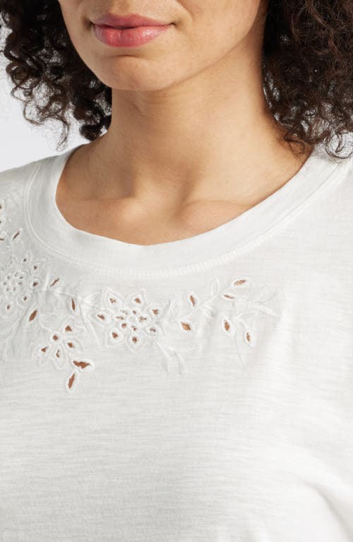 Wit & Wisdom Embroidered Eyelet Cap Sleeve T-shirt In White
