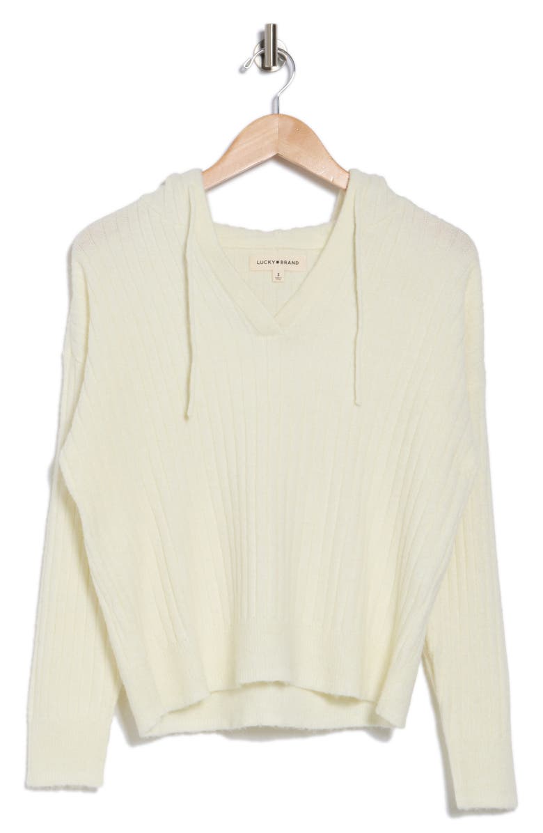 Lucky Brand Hooded Ribbed Sweater, Alternate, color, Marshmallow