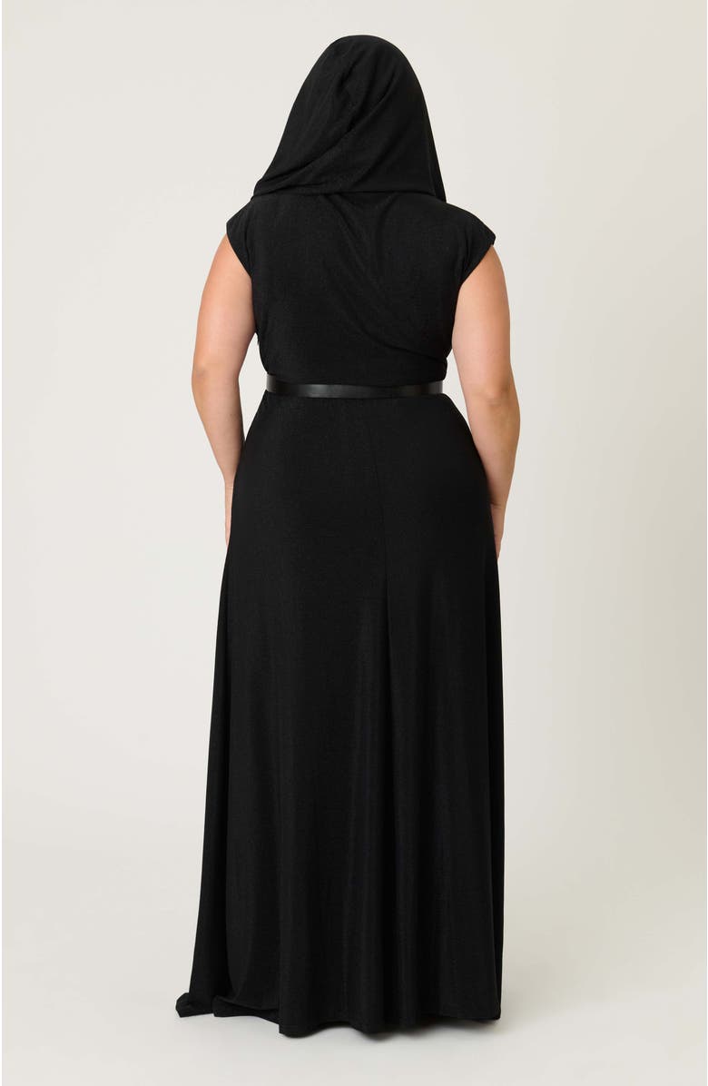 Unique Vintage Plus Size Hooded Maxi Dress, Alternate, color, Solid Black