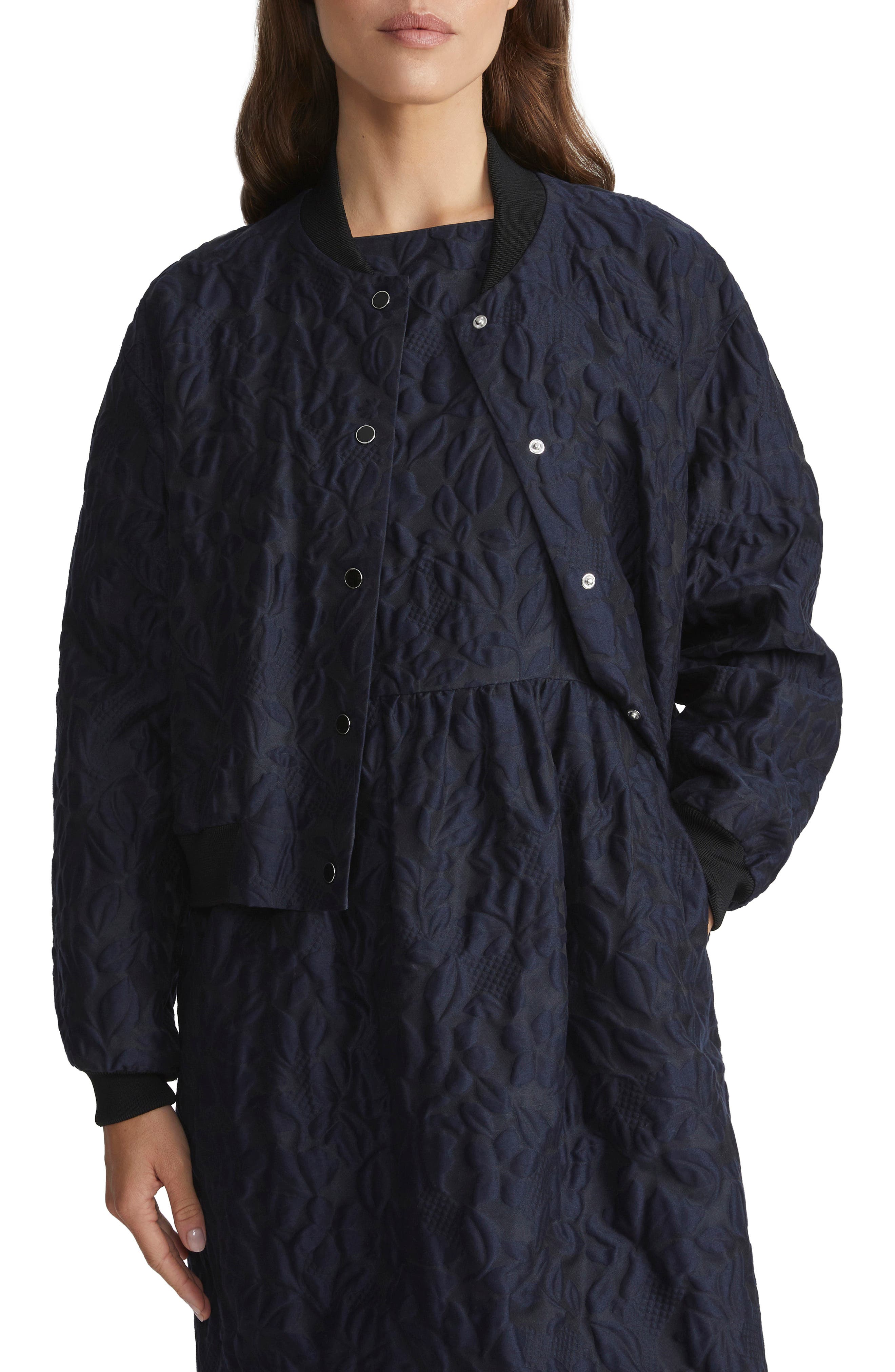 Lafayette 148 New York Floral Jacquard Cotton & Silk Blend Bomber Jacket