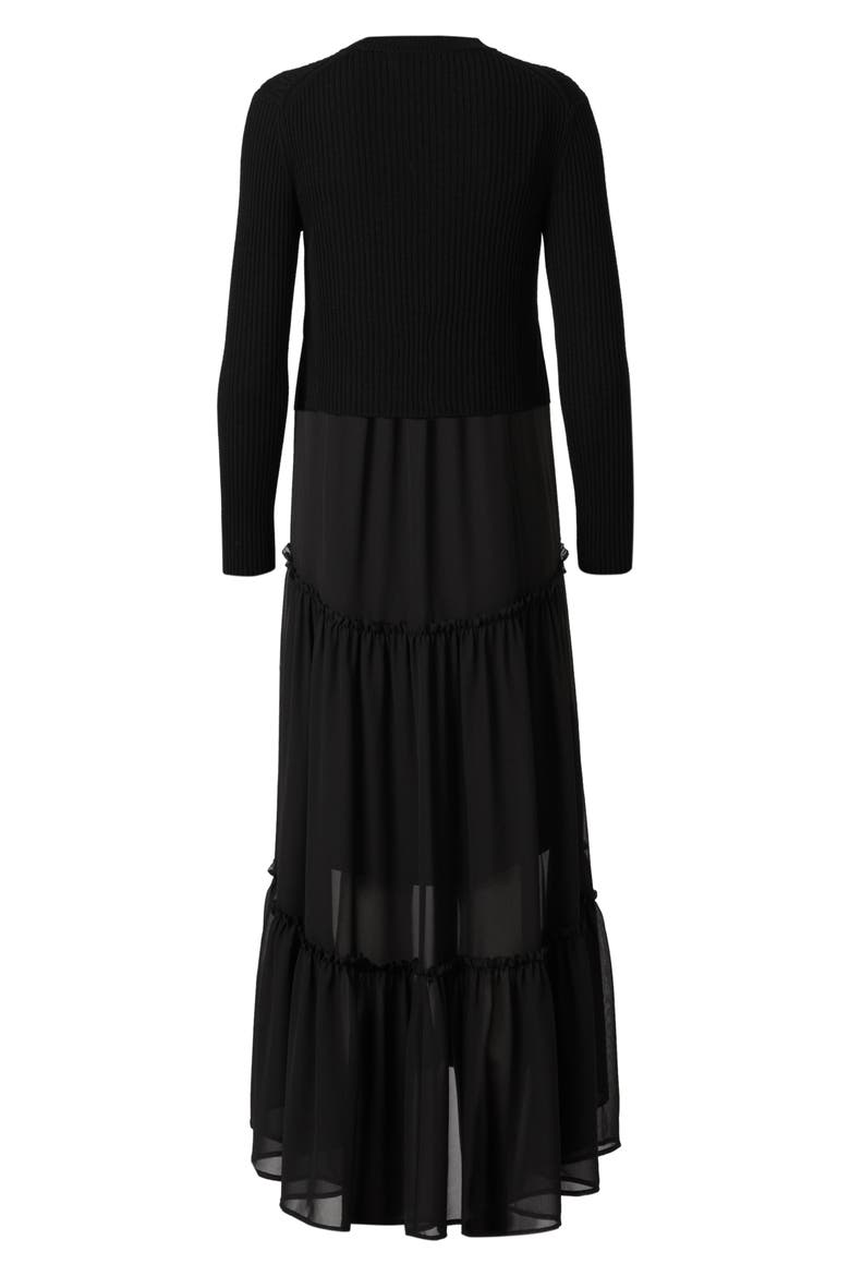 Tilly 2-in-1 Tiered Slipdress & Crop Merino Wool Sweater, Alternate, color, BLACK