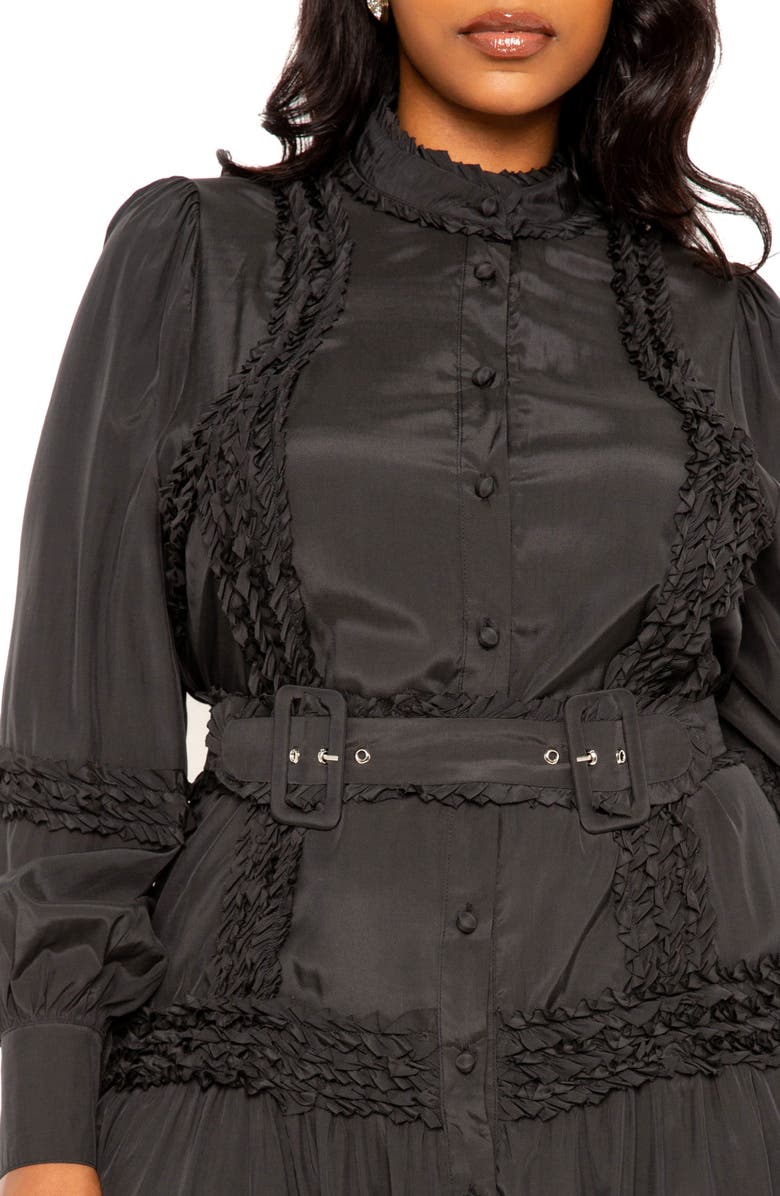 BUXOM COUTURE Ruffled Belted Long Sleeve Maxi Dress, Alternate, color, 