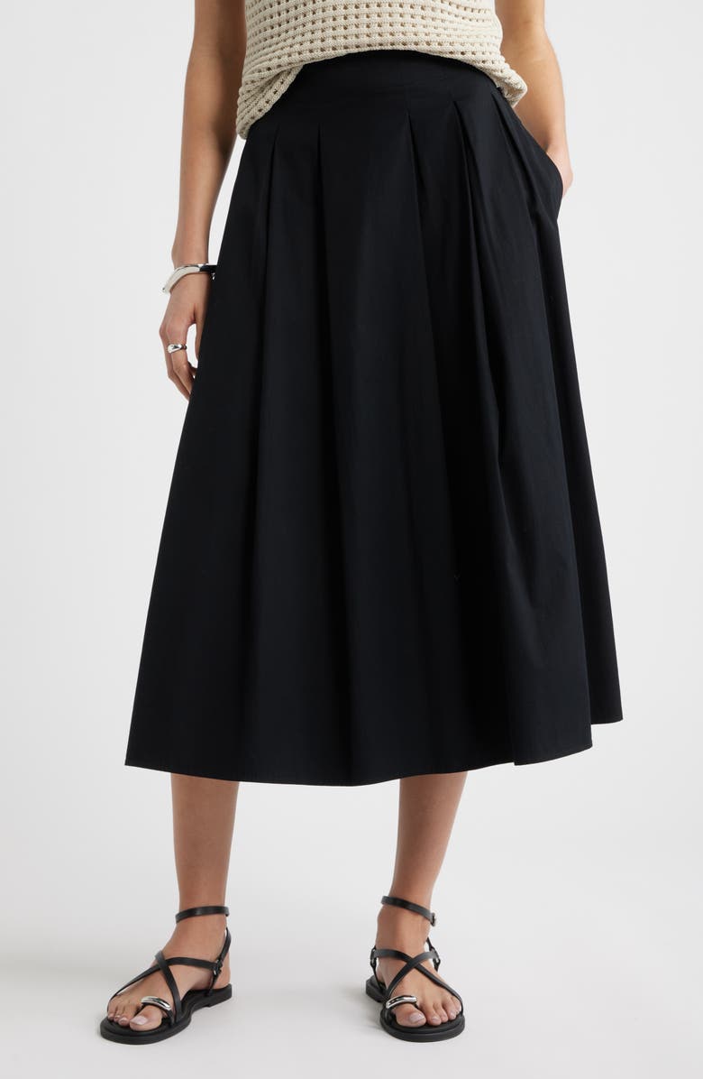 Nordstrom Pleated Poplin Skirt, Main, color, Black