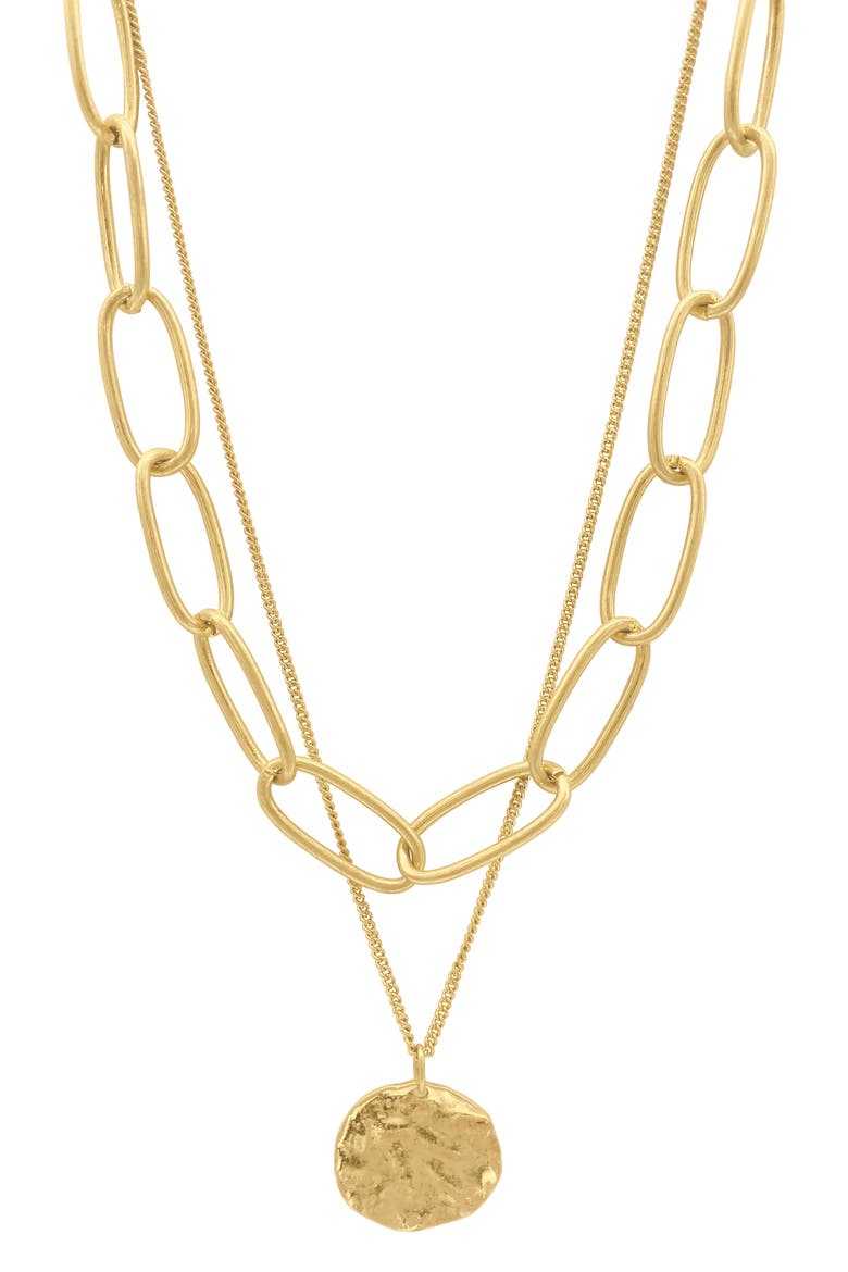 14K Gold Plate Large Chain & Coin Layered Necklace, Main, color, GOLD