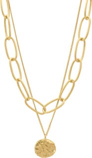Adornia 14K Gold Plate Large Chain & Coin Layered Necklace