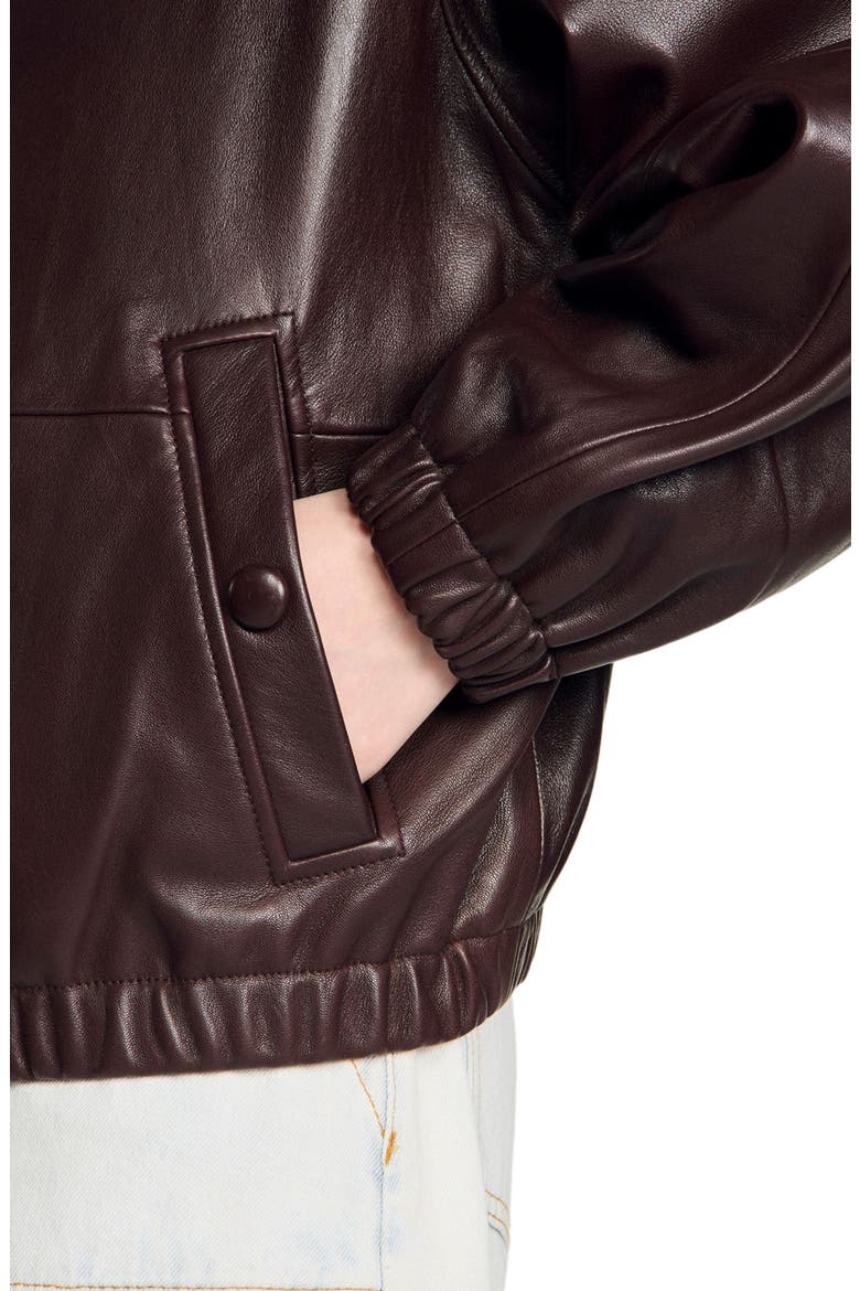 Oversized zip-up leather jacket, Alternate, color, Brown