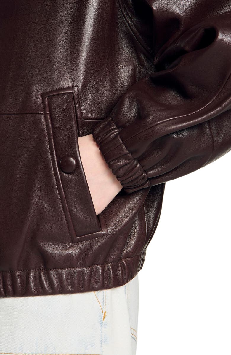 SANDRO Oversized zip-up leather jacket, Alternate, color, Brown