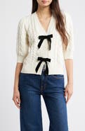 Rails Clarissa Velvet Bow Cotton & Merino Wool Blend Cable Sweater