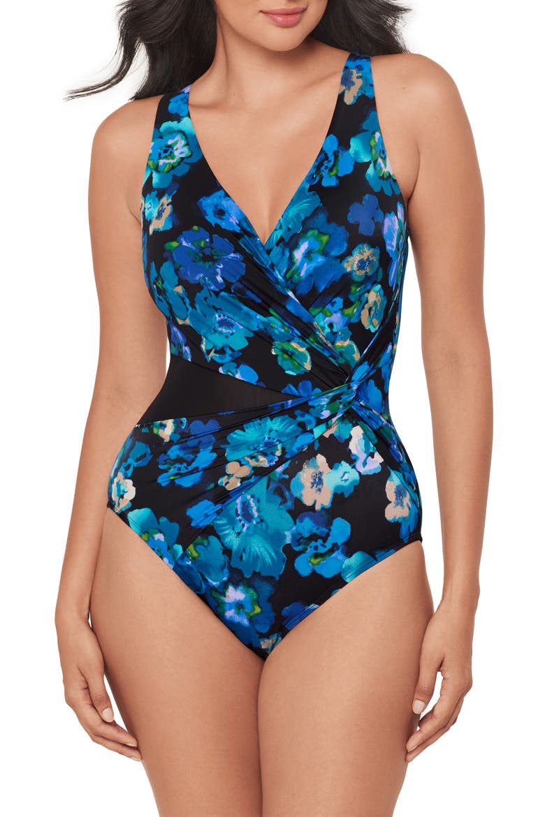 Secret Garden Circle One-Piece Swimsuit, Main, color, BLK/ MULTI