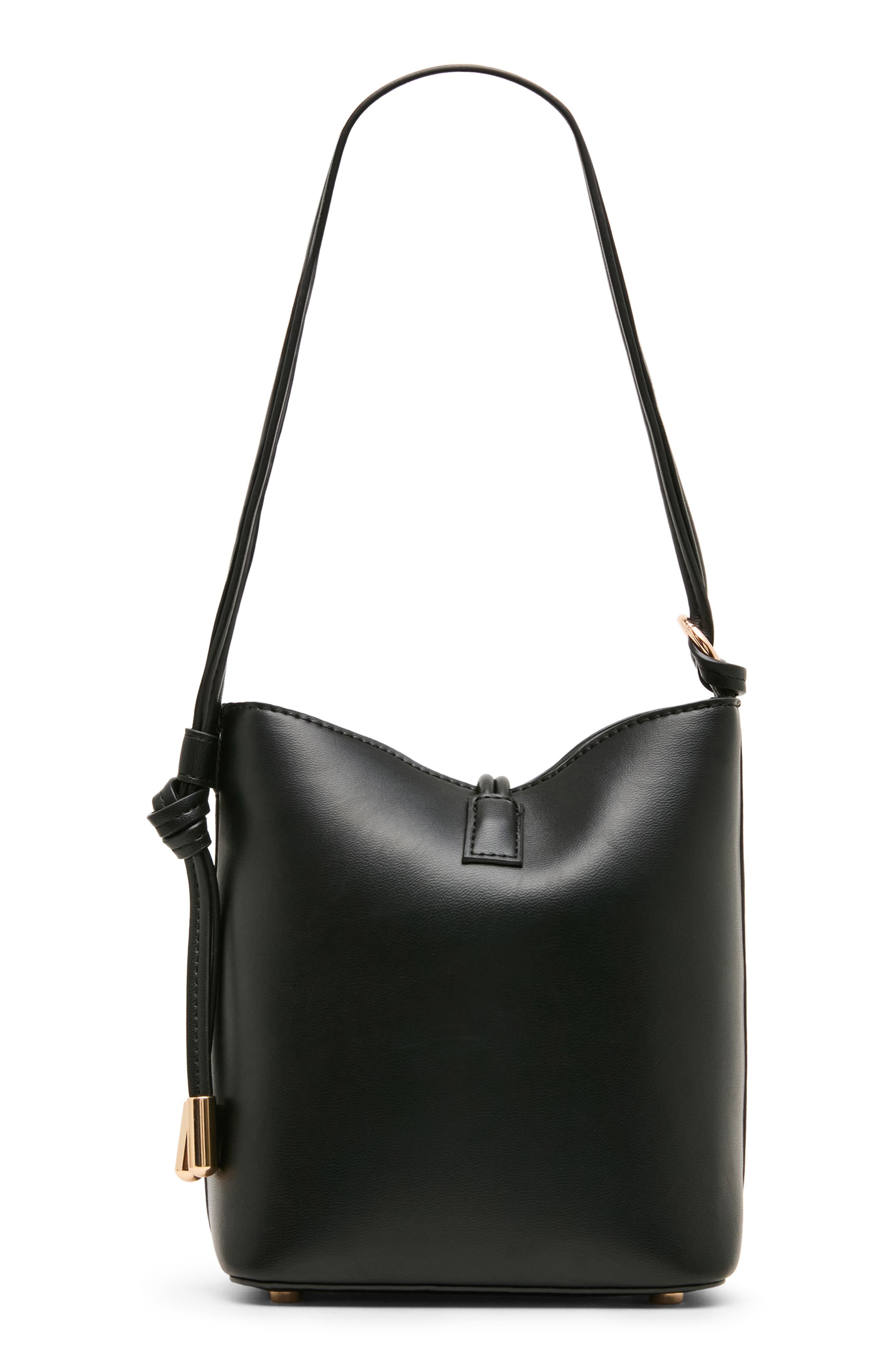 Small Faux Leather Bucket Bag, Alternate, color, BLACK