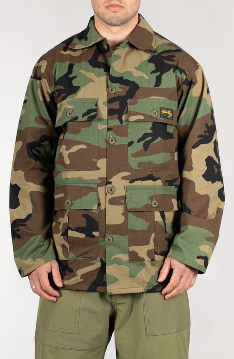 Camo Button-Up Cotton Ripstop Work Jacket