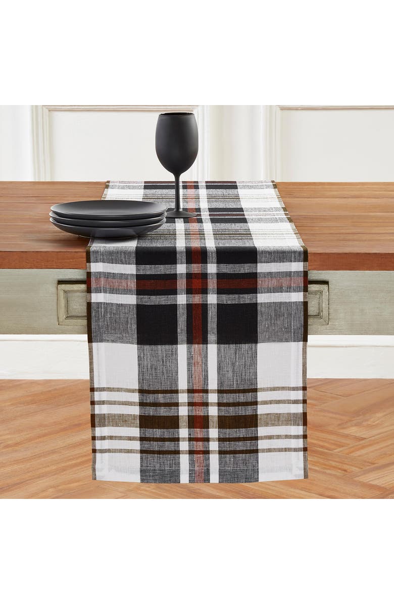 Solino Home Linen Table Runner - Oxford Plaid, Main, color, Black Oxford
