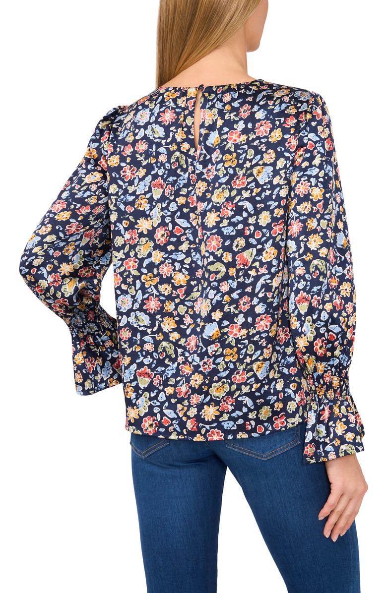 CeCe Floral Long Sleeve Satin Charmeuse Top, Alternate, color, 