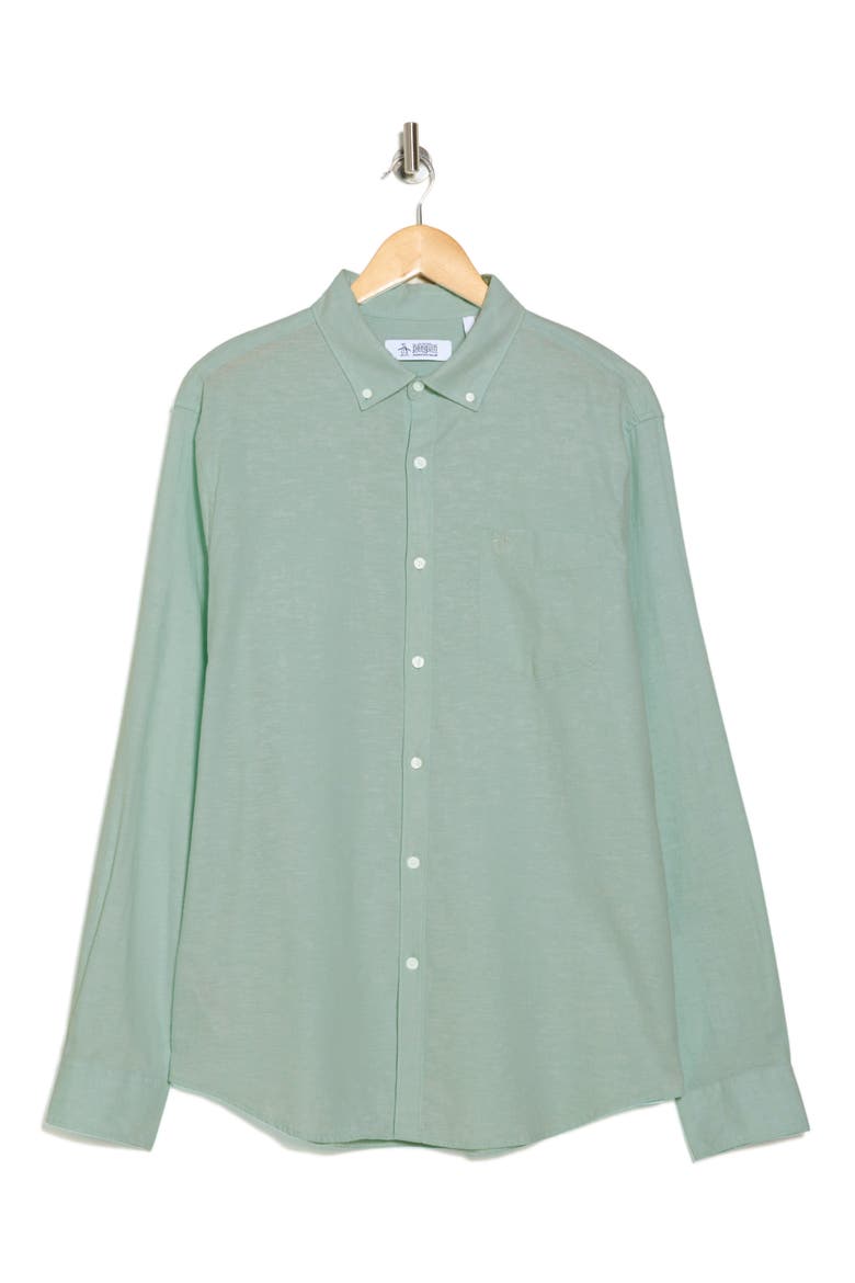 Linen Blend Woven Solid Button-Down Shirt, Alternate, color, BLUE TINT