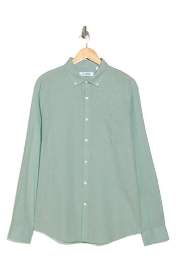 Original Penguin Linen Blend Woven Solid Button-down Shirt In Blue Tint