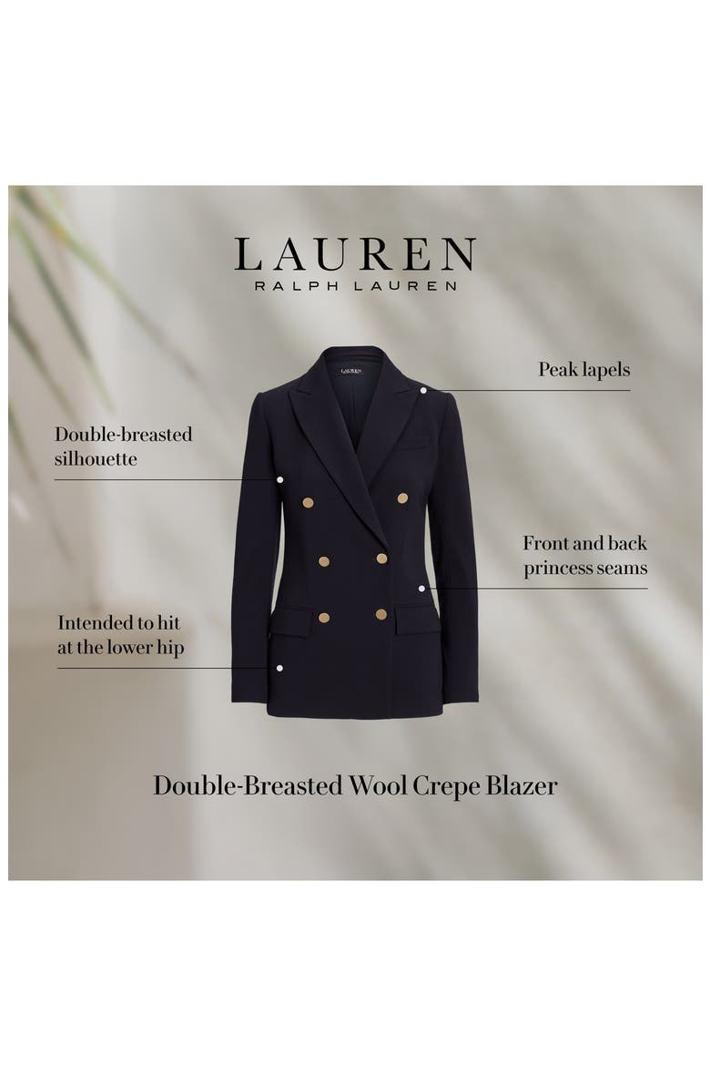 Double Breasted Stretch Wool Crepe Blazer, Alternate, color, LAUREN NAV