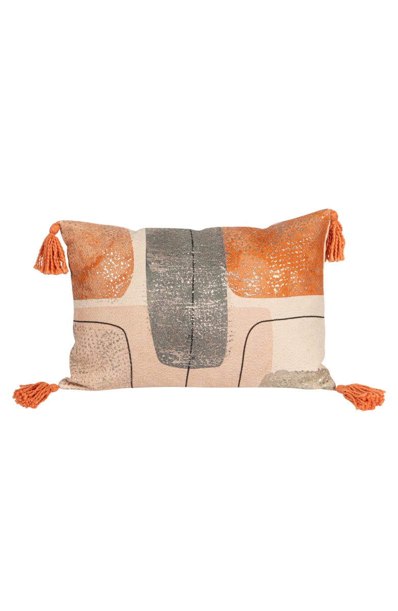 Storied Home Cotton Jacquard Printed Lumbar Pillow with Abstract Design and Tassels, Multicolor, Main, color, Orange