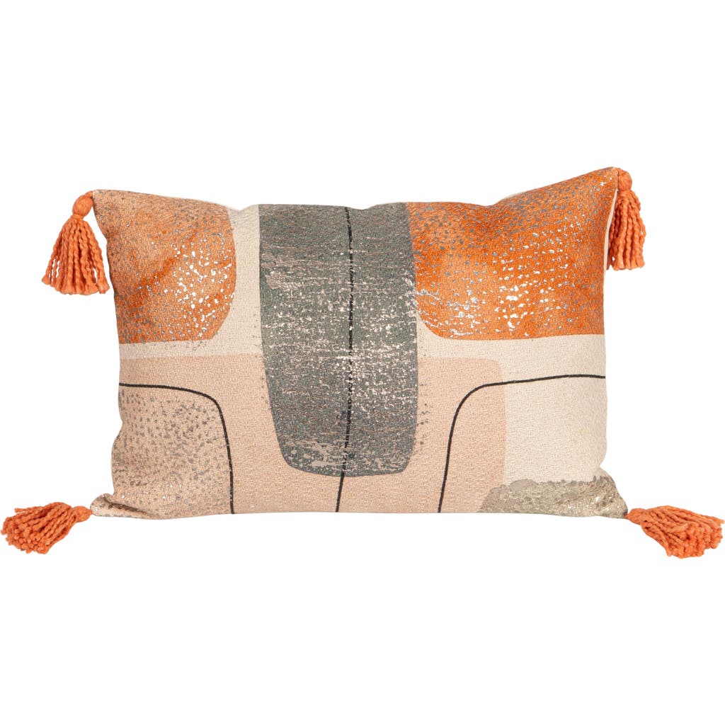 Storied Home Cotton Jacquard Printed Lumbar Pillow With Abstract Design And Tassels, Multicolor