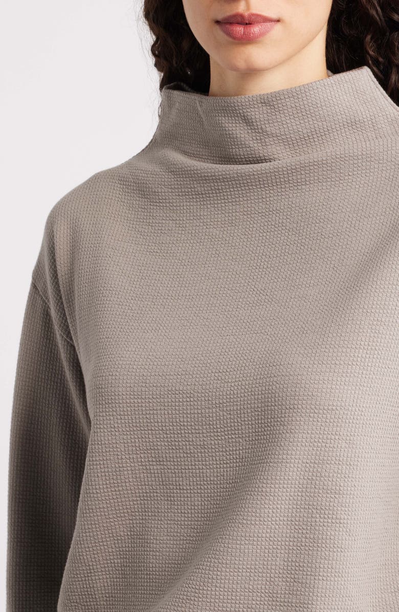 Eileen Fisher Funnel Neck Boxy Organic Cotton Blend Top, Alternate, color, Reed