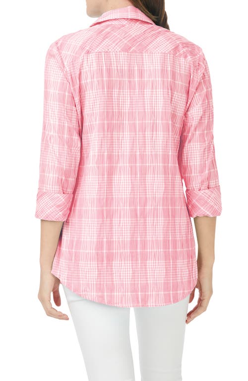 Foxcroft Faith Beach Plaid Button-up Tunic Shirt In Pink