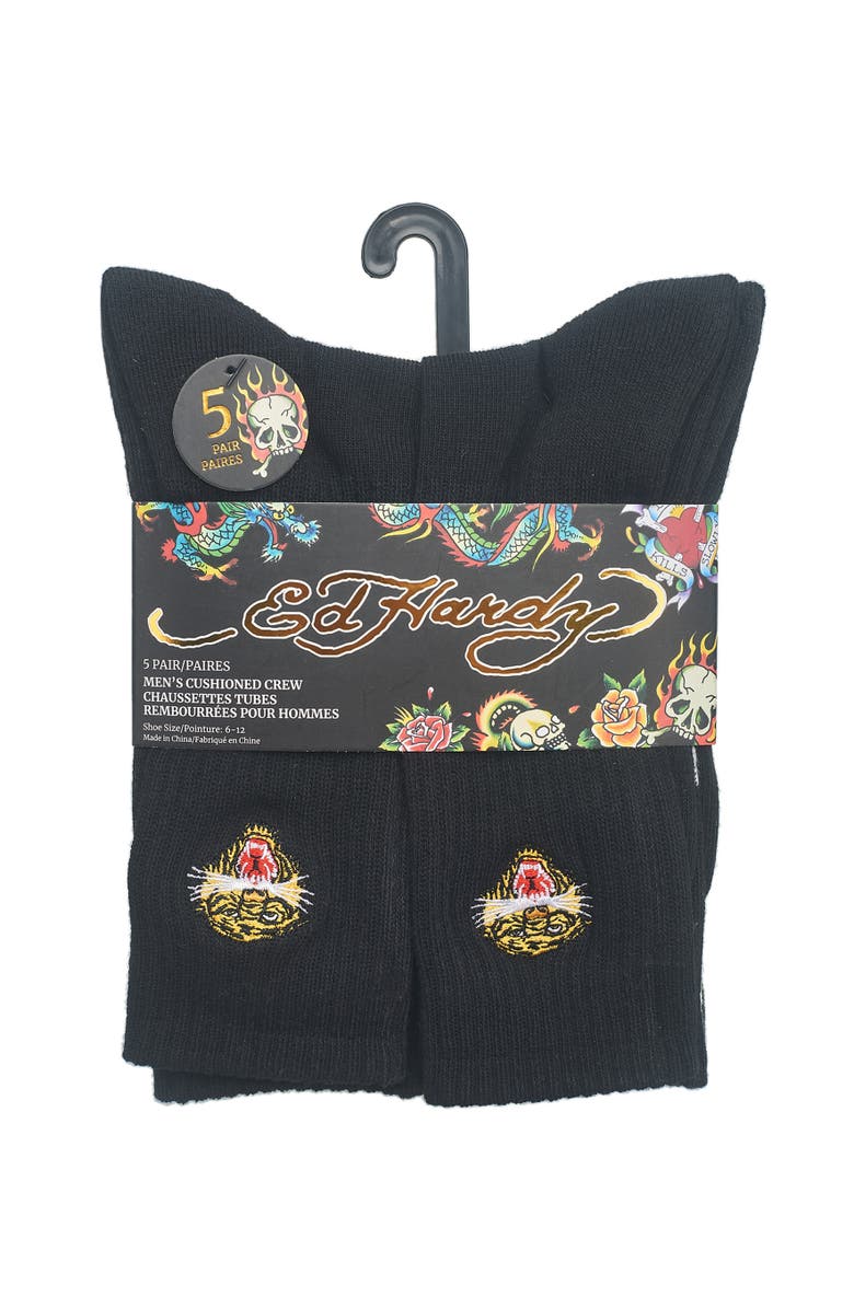 Ed Hardy Mens Embroidery Half Cushion Crew Sock 5-Pack, Alternate, color, 