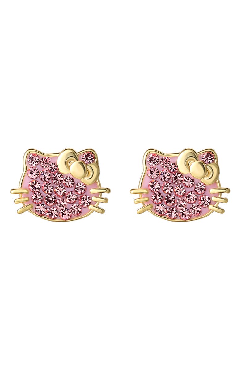 Jacmel Sterling Silver Pink Crystal Pavé Stud Earrings, Alternate, color, Metallic Gold