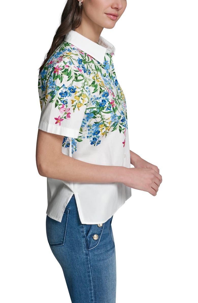 KARL LAGERFELD PARIS Placed Floral Print Shirt, Alternate, color, Soft White Combo