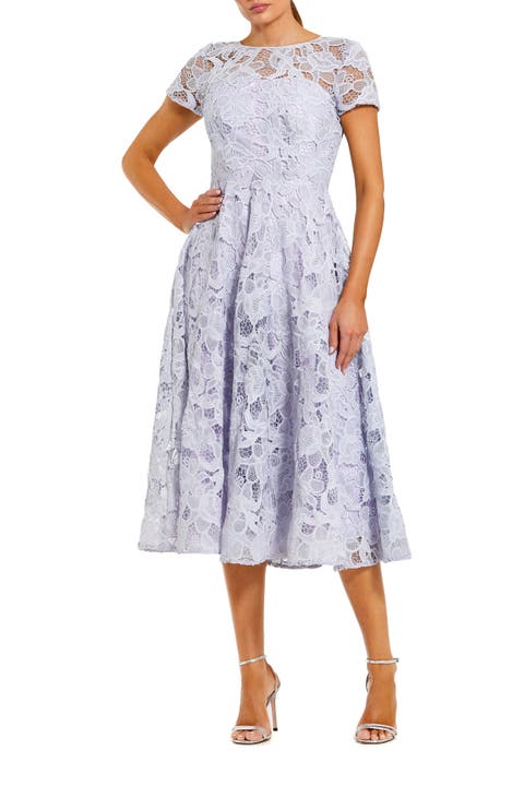 Lace Short Sleeve A Line Midi Dress With Bow