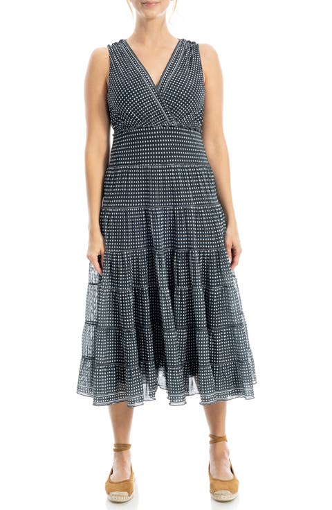 V-Neck Sleeveless Mesh Midi Dress