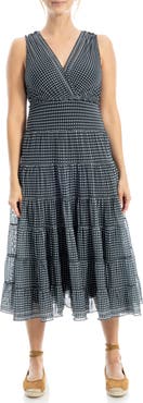 MAX STUDIO V-Neck Sleeveless Mesh Midi Dress