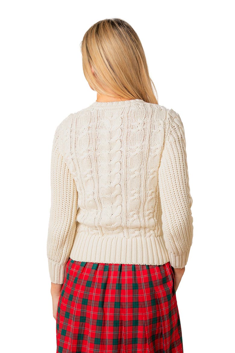 Organic Peasant Sleeve Cable Sweater, Alternate, color, Ivory