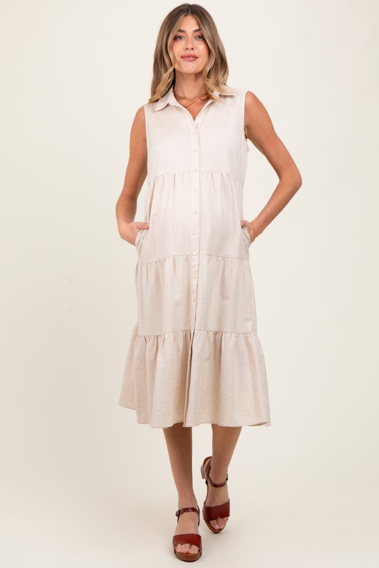 Tiered Sleeveless Midi Shirt Dress, Alternate, color, Cream