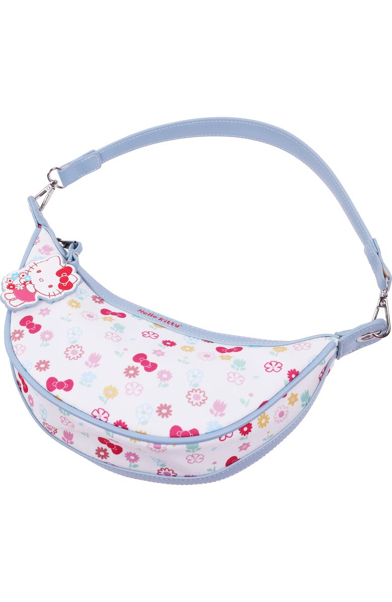 SANRIO HELLO KITTY Floral Print Top Zip Shoulder Bag, Alternate, color, White