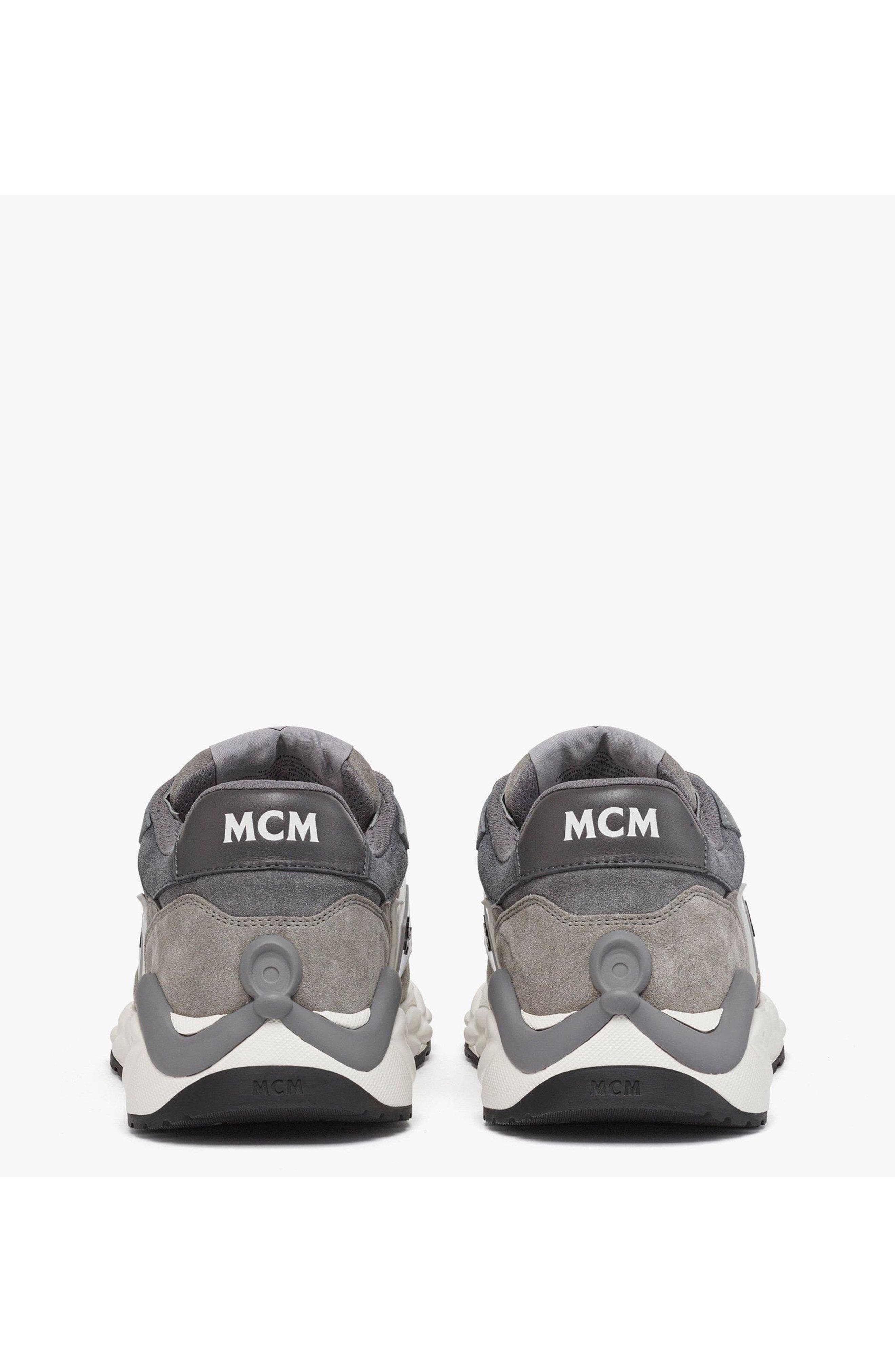 MCM Skywander Lo Sneakers in Calf Suede and Leather, Alternate, color, Ice Grey