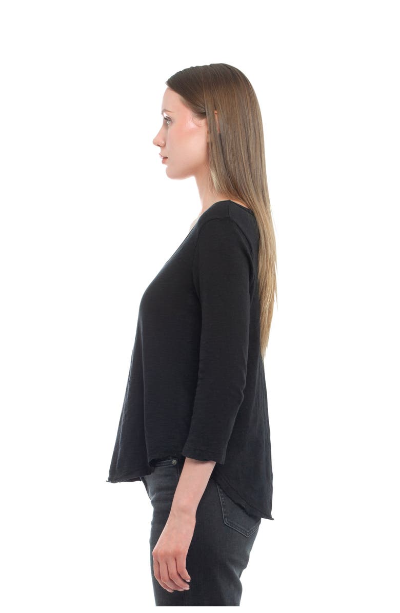 WILT Clothing 3/4 Sleeve V-Neck Shirttail Tee With Raw Hem Top, Alternate, color, Black