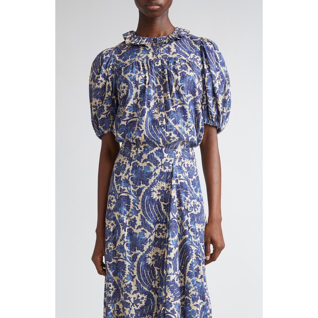 Ulla Johnson Amari Floral Cotton Button-Up Shirt in Ocean  product