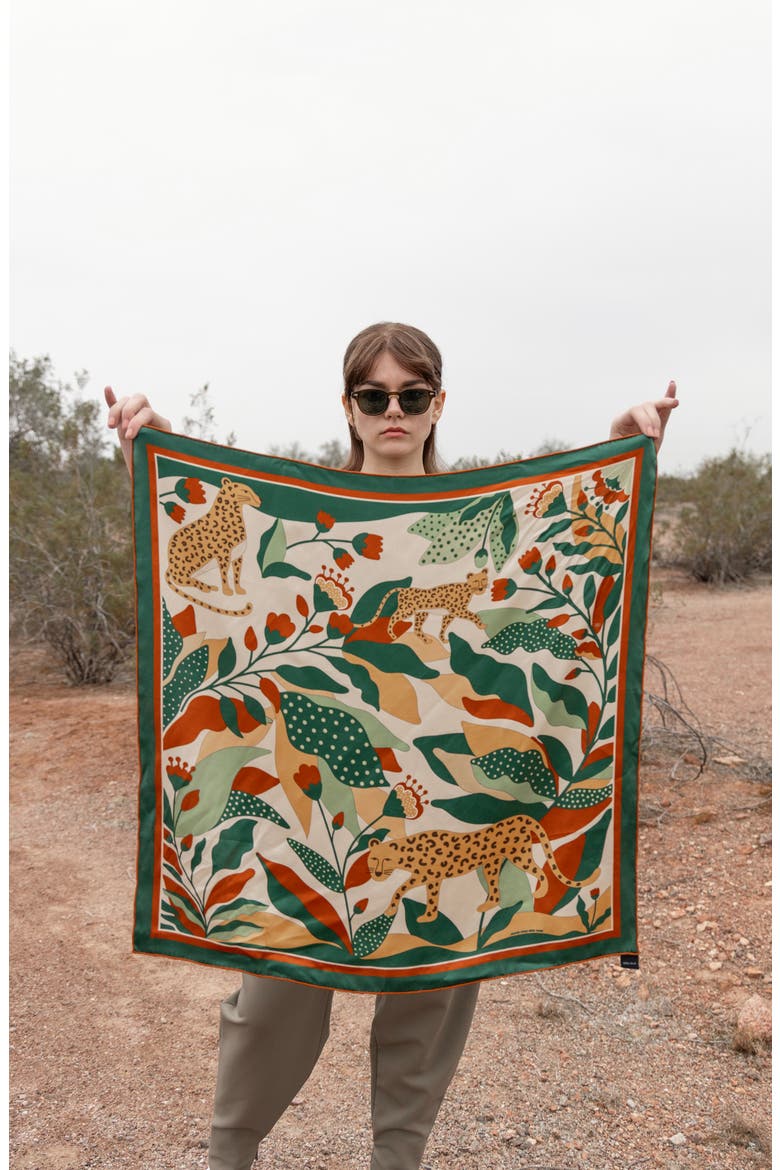 Double Sided Silk Scarf Of Green Wonderland, Alternate, color, Green