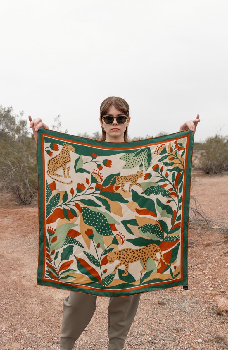 Jessie Zhao New York Double Sided Silk Scarf Of Green Wonderland, Alternate, color, Green