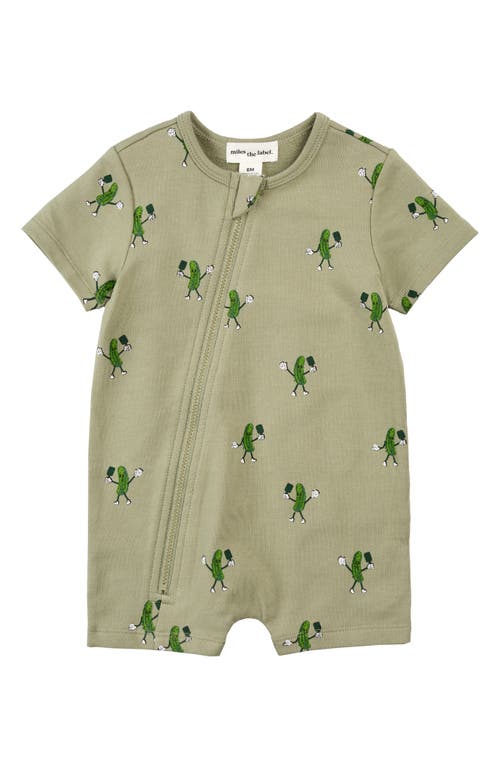 Miles The Label Pickleball Print Cotton Romper In Dusty Green