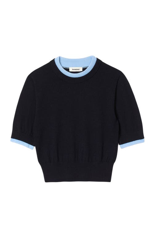 Sandro Two-tone Cropped Sweater In Blue