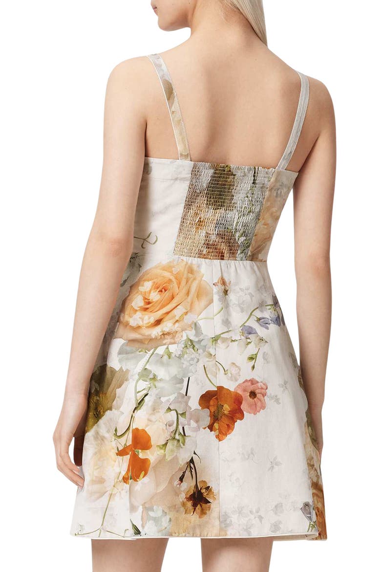 Char Floral Print Minidress, Alternate, color, HAZE WHITE