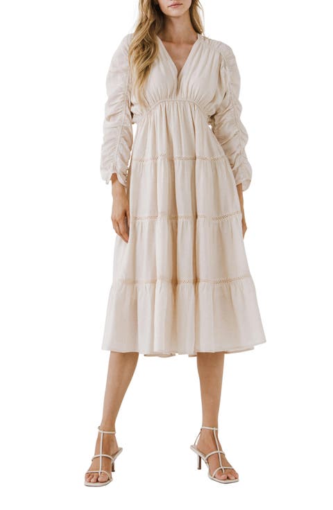 Ruched Sleeve Tiered Ruffle Dress