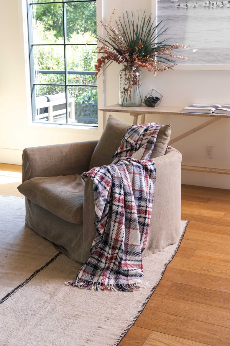 Plaid Lightweight Turkish Throw Blanket, Alternate, color, White
