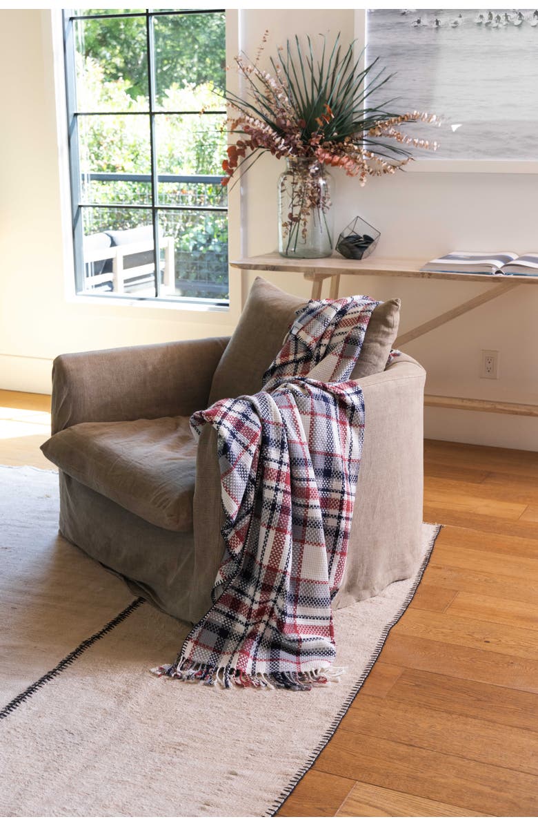 InfuseZen Plaid Lightweight Turkish Throw Blanket, Alternate, color, White