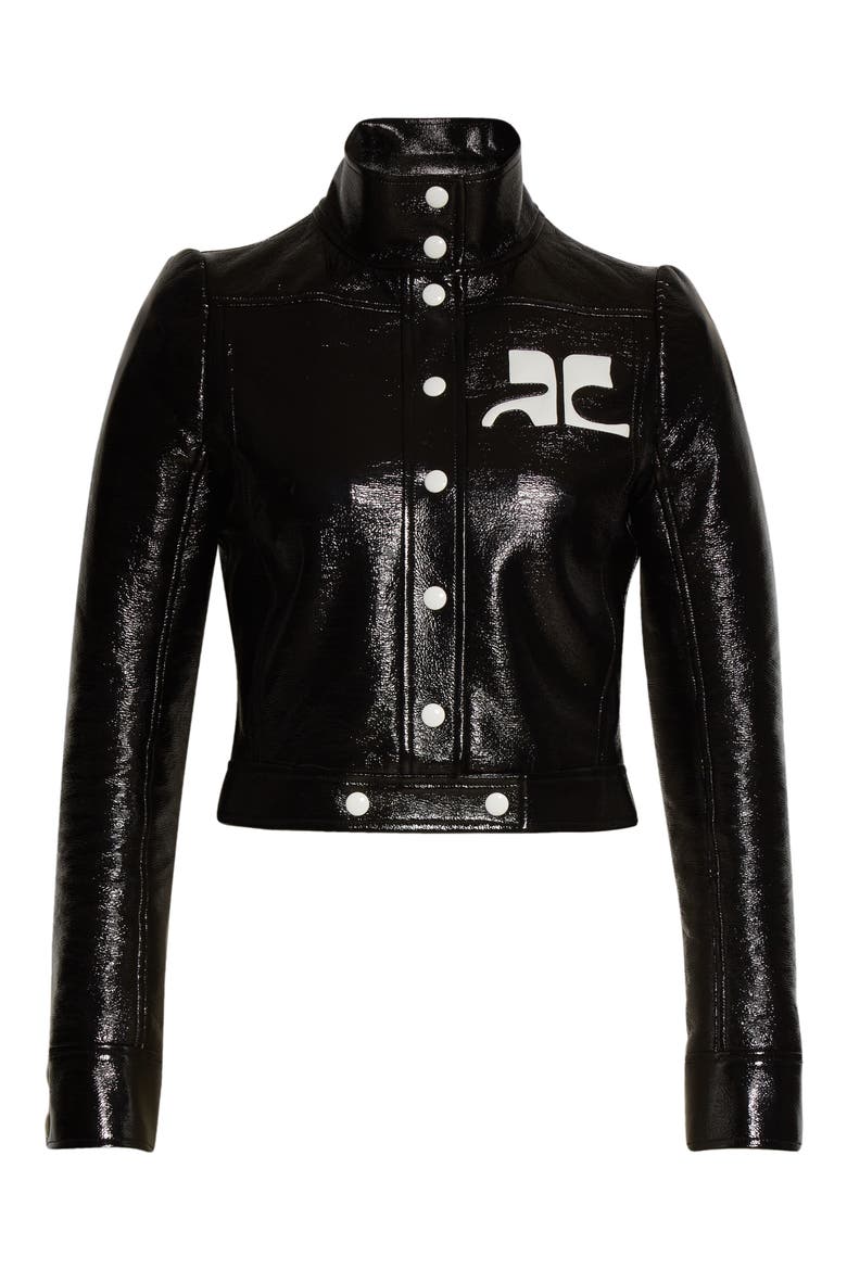 Logo Patch Coated Stretch Cotton Crop Jacket, Alternate, color, BLACK