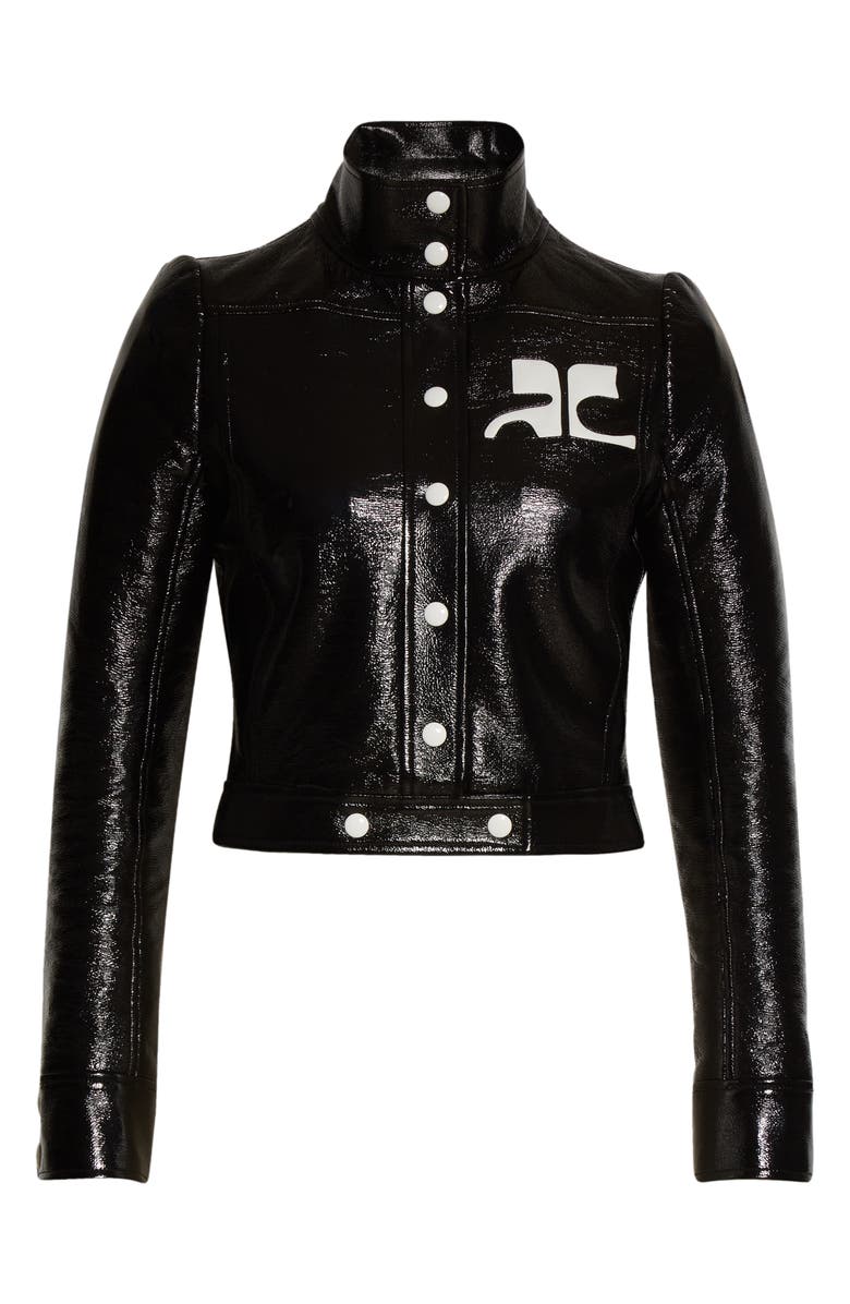 Courrèges Logo Patch Coated Stretch Cotton Crop Jacket, Alternate, color, 