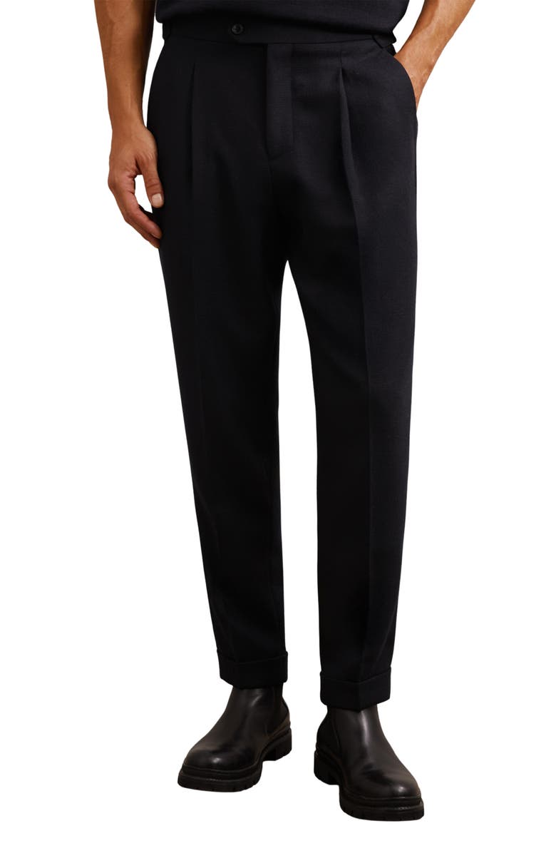 Reiss Flush Pleat Front Wool Blend Pants, Main, color, Navy